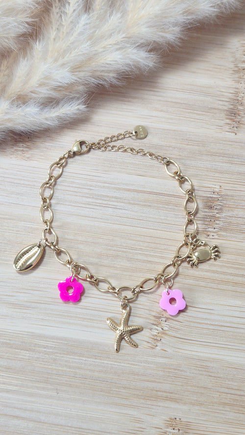 Bracelet charms fleurs roses